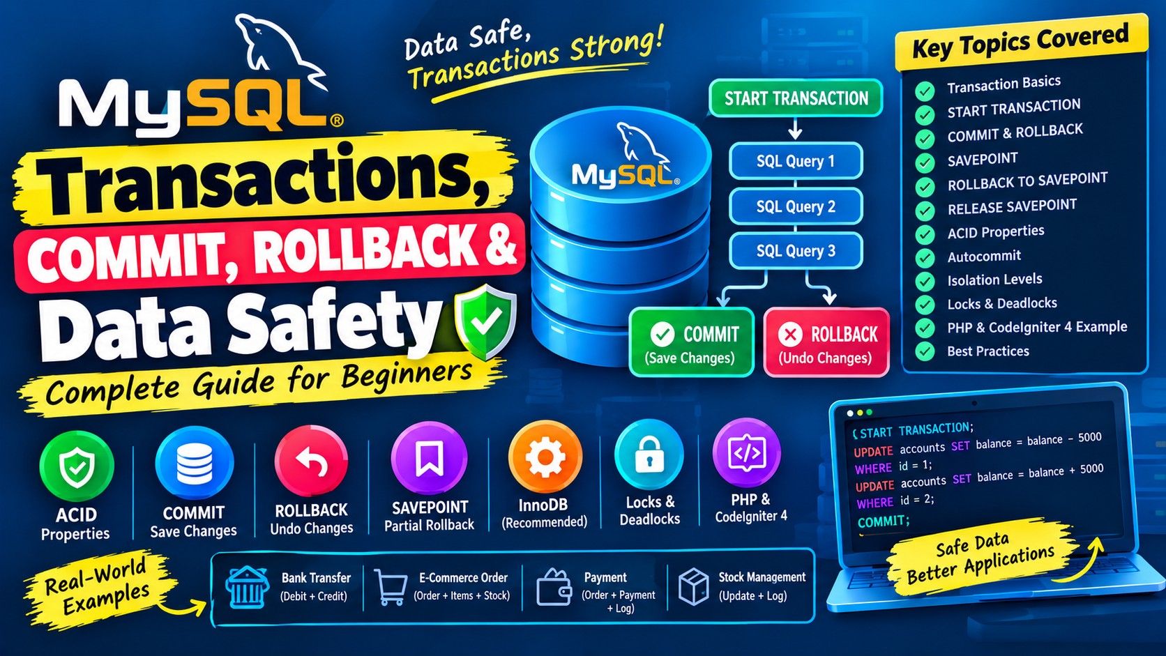What is MySQL Transactions, COMMIT, ROLLBACK & Data Safety – Complete Guide for Beginners